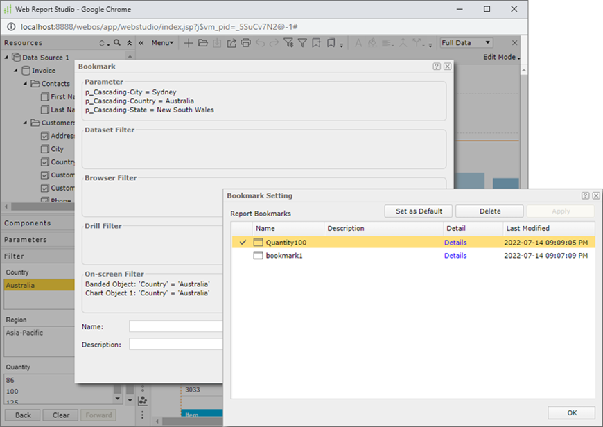 Bookmark Web Reports and Manage Bookmarks