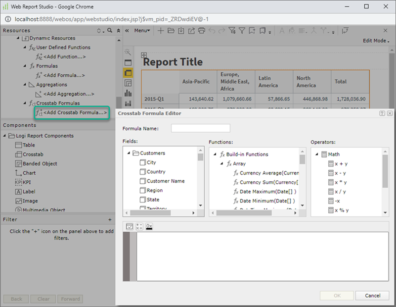 Create and Edit Crosstab Formula
